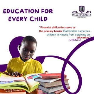 Financial difficulties serve as the primary barrier that hinders numerous children in Nigeria from obtaining a quality education.

Many families struggle to afford tuition, uniforms, and essential learning materials, leaving children with no choice but to abandon their education. Instead, they are forced to take up work to support their families, sacrificing their dreams and potential. 

This stark reality highlights the pressing need for action to ensure every child has the opportunity to learn and build a better future.

Empowering underprivileged children through education transforms lives. 
At Okachi Charity Foundation, we call on Donors, Sponsors, Volunteers and Changemakers to join us—your support can help adopt a child’s education and change their future.

Let’s make a Difference together, One Public school at a time. 

#okachicharityfoundation #educationmatters #accesstoqualityeducation #donatetoday #makeadiffernce